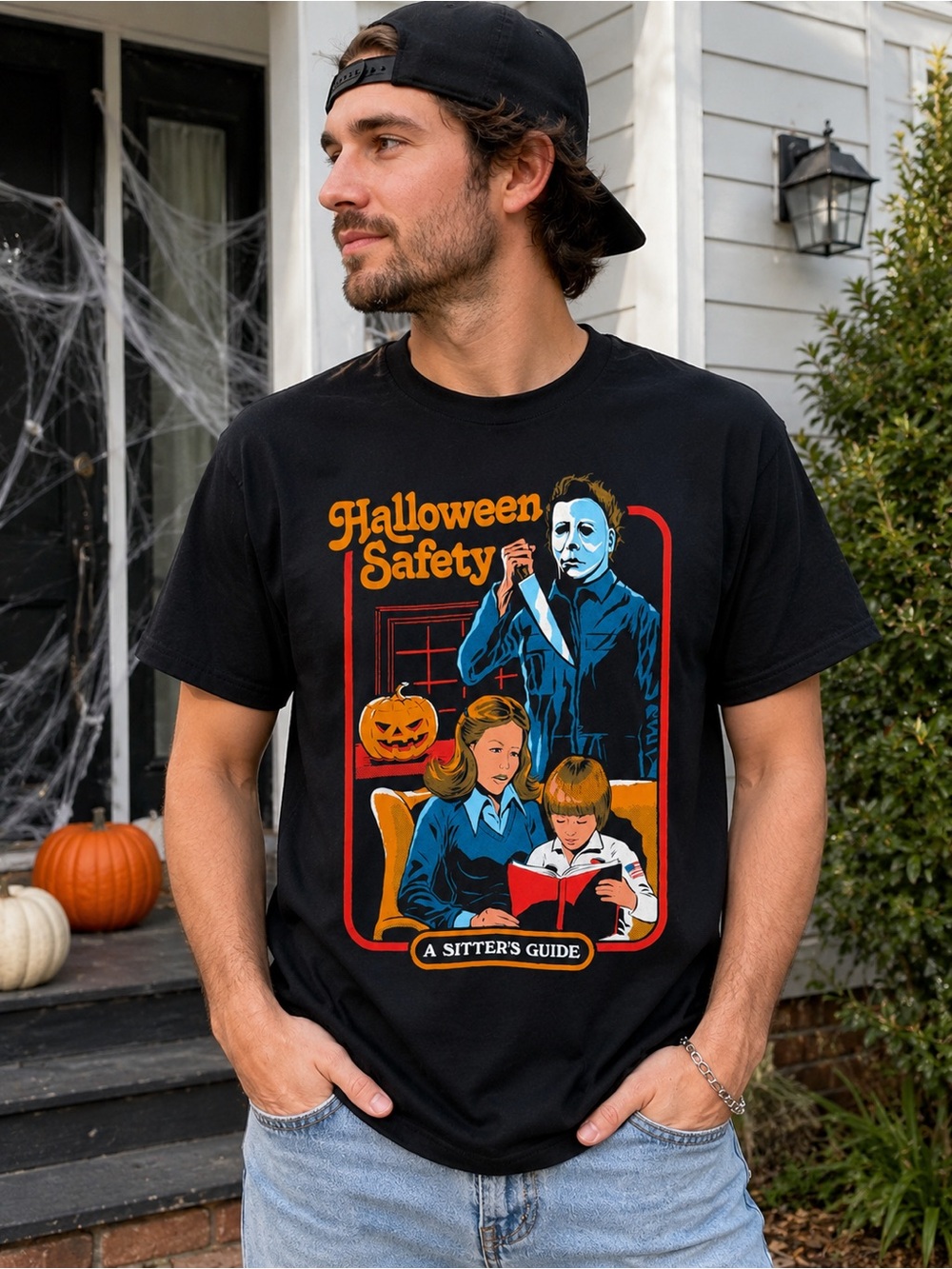 Halloween Safety A Sitter’s Guide Michael Myers Graphic Tee Black Size Large